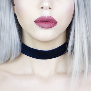 Navy Blue Lux Velvet Wide Choker - Necklace
