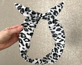 White Snow Leopard Wired Headband - Animal Print