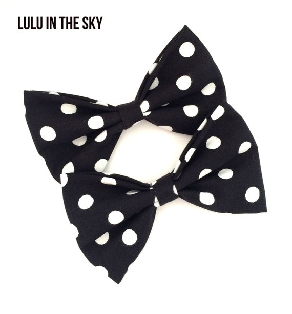 Hair Black White Polka Dot Print Rockabilly Pin Up Hair Bow Clip