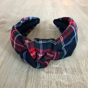 Navy Blue and Black Tartan Knotted Headband Plaid image 5