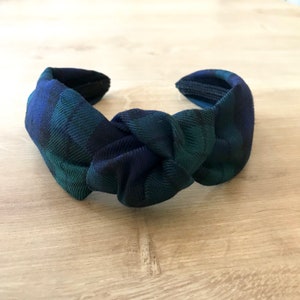 Navy Blue and Black Tartan Knotted Headband Plaid image 2