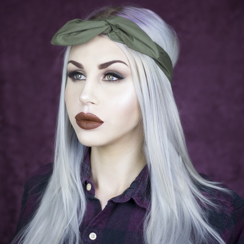 Khaki Green Army Girl Headband Pin up Hair Wrap image 1