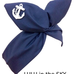 Navy Blue Nautical Wired Headband With White Anchor Motif Sailor Hair Wrap image 1