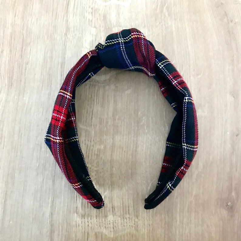 Navy Blue and Black Tartan Knotted Headband Plaid image 6