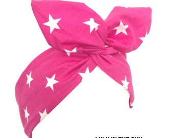 Pink Star Print Wired Headband - Hair Wrap