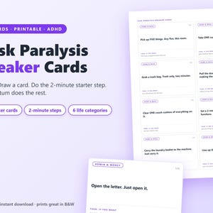 ADHD Task Cards, 60 Task Paralysis Breaker Cards Printable, Executive Dysfunction Help, Task Initiation Micro Steps for Adults PDF
