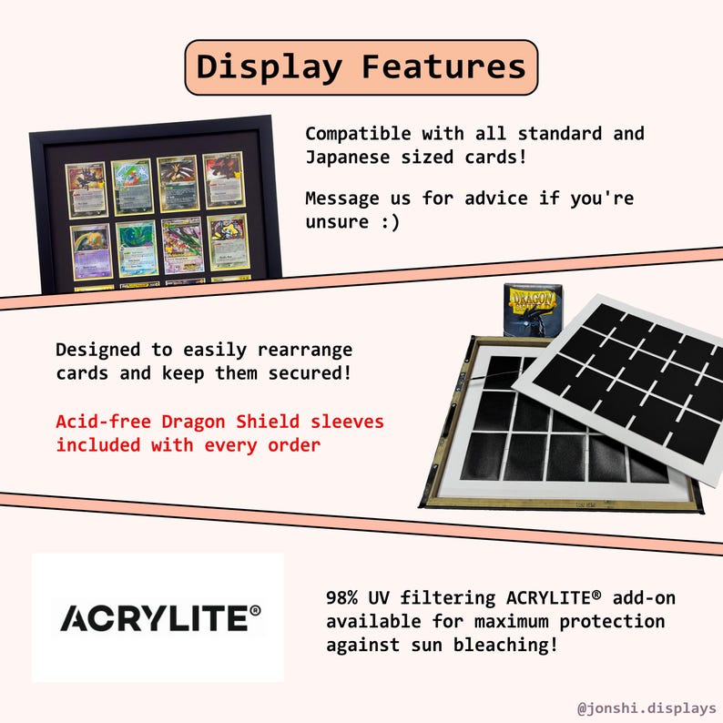 Custom Trading Card Display Frame | UV Protective Acrylic Available | Pokémon, Yu-Gi-Oh!, Magic The Gathering, Sports Cards afbeelding 3