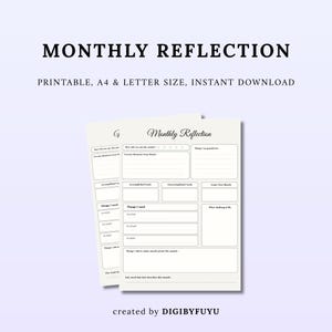 Afdrukbaar maandelijks werkblad reflectie, planner voor doelenbeoordeling (directe download)