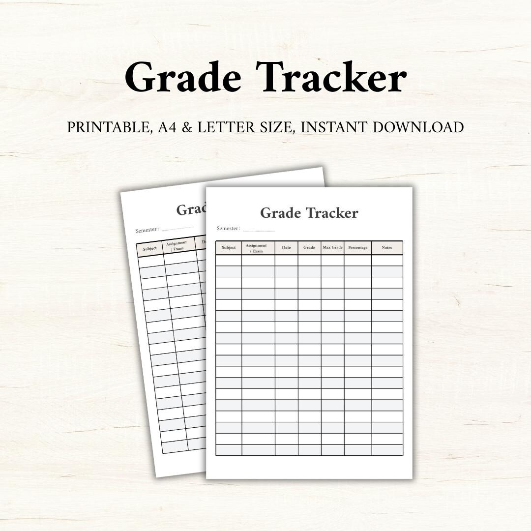 Minimal Grade Tracker Printable, Academic Organizer (A4 & US Letter PDF ...