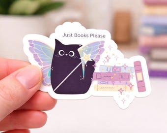 Bookish Cat Fairy Sticker | Whimsical Reader Gift for Book Lovers Journal Planner Decoration