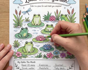 Little Wins Garden Coloring Habit Tracker Printable PDF | Habit Tracker Coloring Book | Cute Garden Productivity Planner | Instant Download