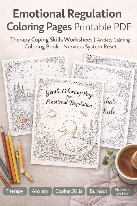 Emotional Regulation Coloring Pages Printable PDF | Therapy Coping Skills Worksheet | Anxiety Calming Coloring Book | Nervous System Reset