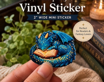 Cute Book Dragon Sticker | Waterproof Vinyl Sticker | Fantasy Reader Sticker | Dragon Book Lover Decal | Kindle Sticker | Bookish Gift