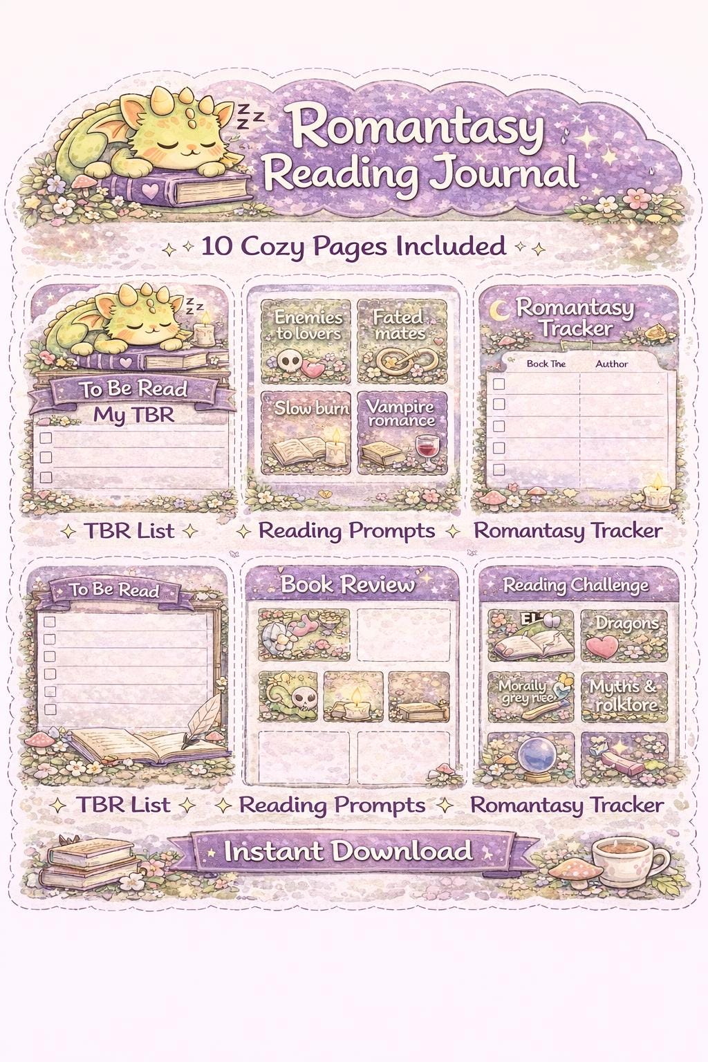 Romantasy Reading Journal Printable Dragon Book Tracker Cozy Fantasy ...