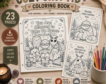 Cozy Cryptid Coloring Book for Adults | Cute Bigfoot & Mothman Coloring Pages | Anxiety Relief Coloring Book | Comfort Coloring Pages PDF
