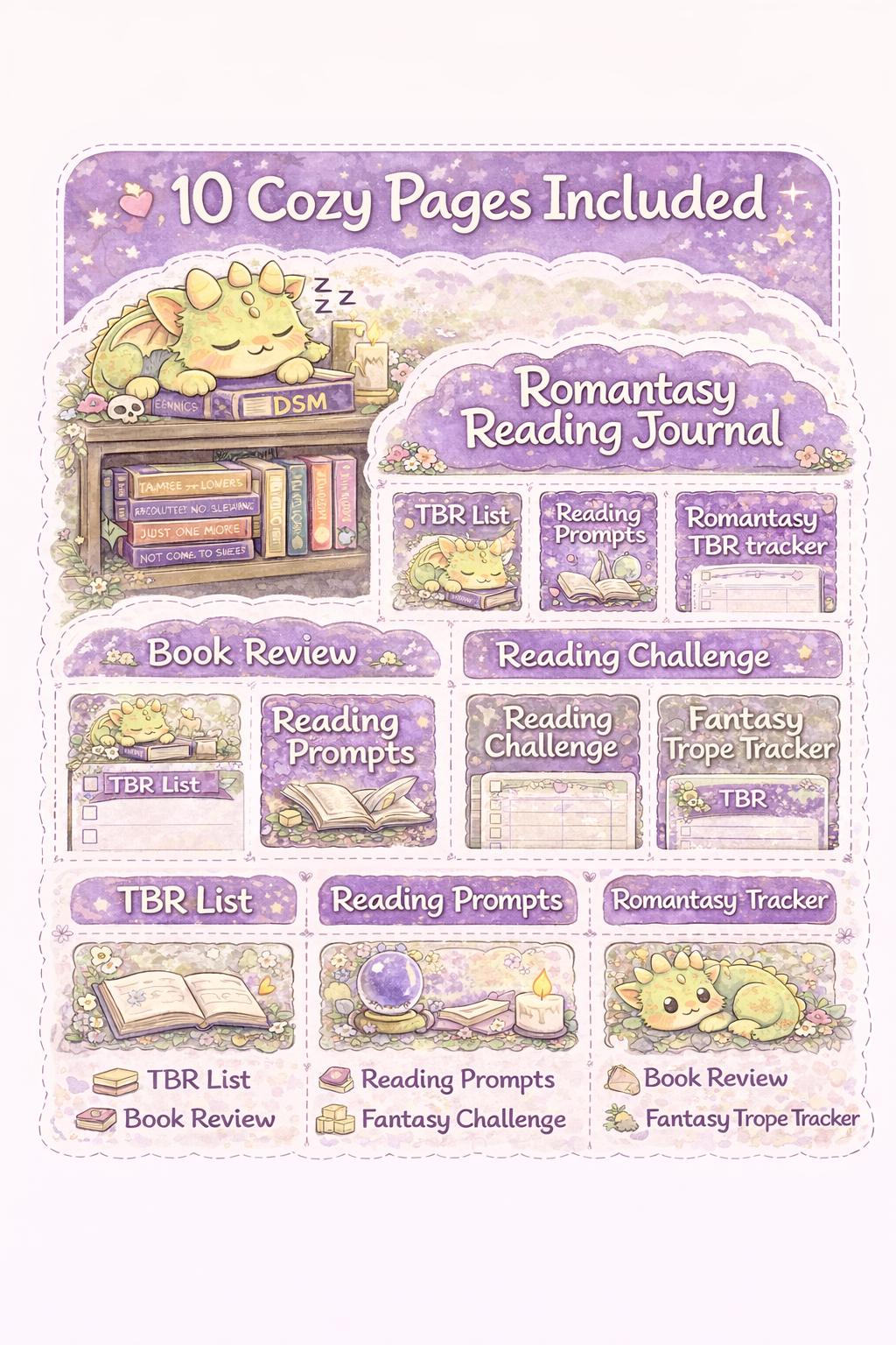 Romantasy Reading Journal Printable Dragon Book Tracker Cozy Fantasy ...