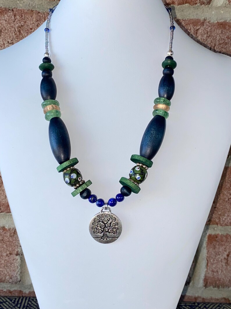 Blue Wood Beaded Necklace main image 1