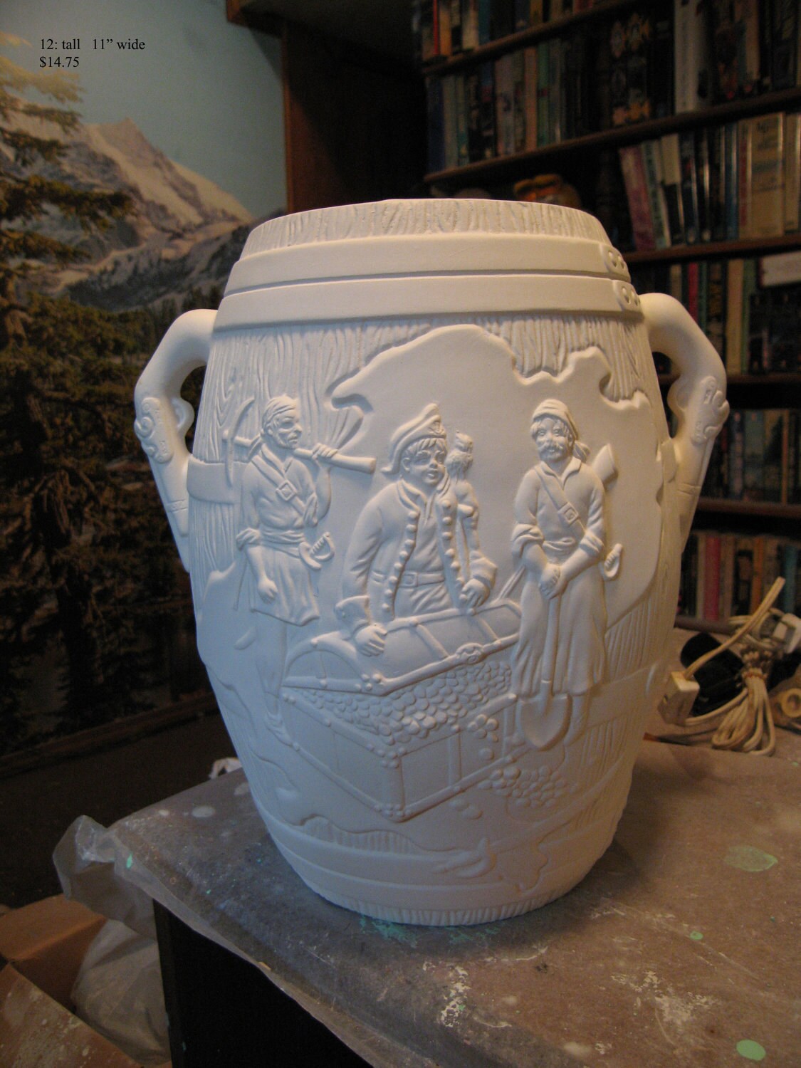 Ceramic Bisque You Paint, Patio Planter, Pirates ship, barrel Vase