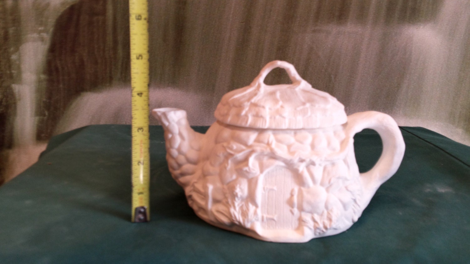 Ceramic Bisque You Paint, Vintage Teapot, Rare Teapot, Stone house teapot, House teapot, Farm