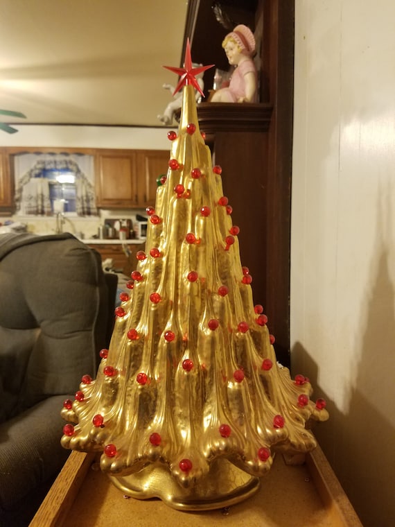 Real Gold 21 Ceramic Christmas Tree Table Top Tree Etsy