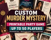 Custom Murder Mystery Game Printable for 50 Players, Personalized Party Game, Large Group Mystery, Birthday Event Download