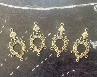 Gothic Earring Dangles with Three Hoops, Brass Stampings, Brass Ox, FOUR
