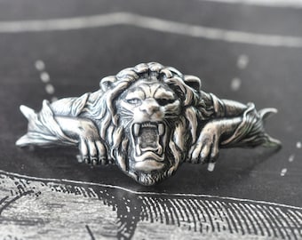 Cuff Embellishment with Lion, Brass Stamping, Sterling Silver Finish