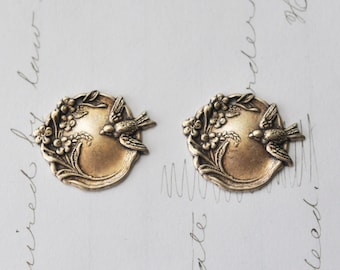 Victorian Circles with Sparrow Charms, Brass Stampings, Brass Ox