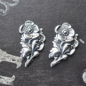Dogwood Flower Brass Stampings, Sterling Silver Finish, TWO