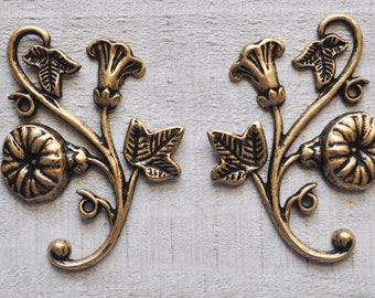Left and Right Brass Morning Glory Flourishes, Brass Ox