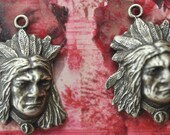 Native American Chief Brass Charms, Brass Ox, TWO