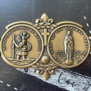 Catholic Saint Christopher Plaque, Brass Stampings, Brass Ox