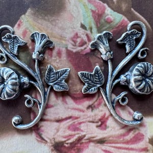 Left and Right Brass Morning Glory Flourishes, Sterling Silver Finish