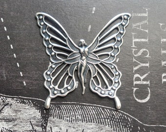 Fairy with Wings Brass Stamping, Sterling Silver Finish