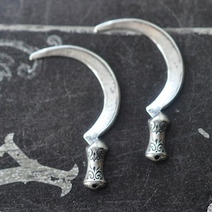 Mini Scythe Brass Stampings, WITH HOLE, Sterling Silver Finish, TWO