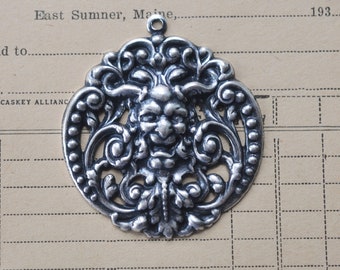Demon Pendant, Sterling Silver Finish, Brass Stampings