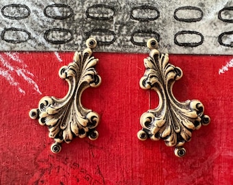 Brass Curvy Earring Findings, Brass Ox, TWO