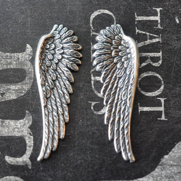 Left and Right Brass Guardian Angel Wings in Sterling Silver Finish, ONE SET