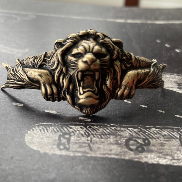 Cuff Embellishment with Lion, Brass Stamping, Brass Ox