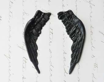 Left and Right Dark Angel Brass Wings with Hole in Black Satin Finish, One Set