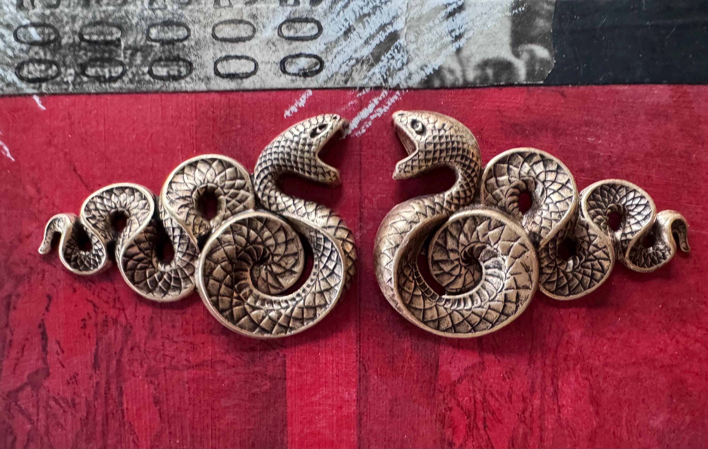 Bague Deux Cobras En Argent 925 Et Feuille Or 14 Carats - Bijou Symbolique Neuf Avec étiquette