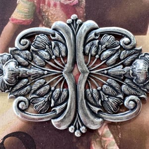 Art Nouveau Brass Cuff Base, Sterling Silver Finish - (94mm x 63mm)