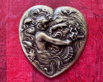 Heart with Mermaid and Seahorse, Brass Stampings, Brass Ox