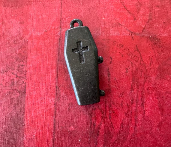 Gothic Open Coffin Pewter Casting Pendant in Black Satin finish, 37mm x 15mm