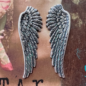 Left and Right Brass Guardian Angel Wings in Sterling Silver Finish, ONE SET