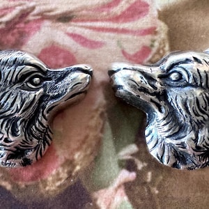 Linke und Rechte Messing Wolf Köpfe in Sterling Silber Finish, EIN SET