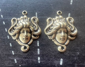 Brass Medusa Head Charms, Brass Ox, TWO