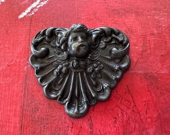Neo Victorian Brass Angel Ornament, Black Satin Finish, 36mm x 32mm