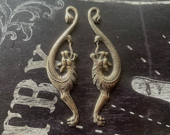 Left and Right Gargoyles, Brass Stampings, Brass Ox, ONE SET