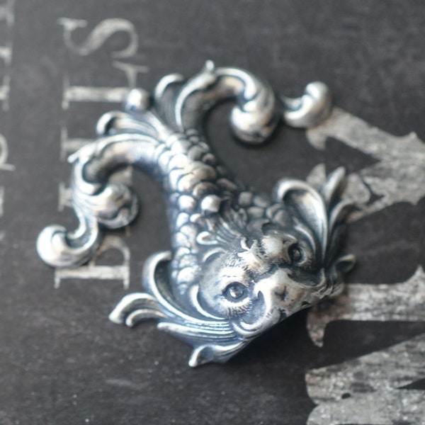 Brass Victorian Sea Monster, 37mm x 42mm, Sterling Silver Finish